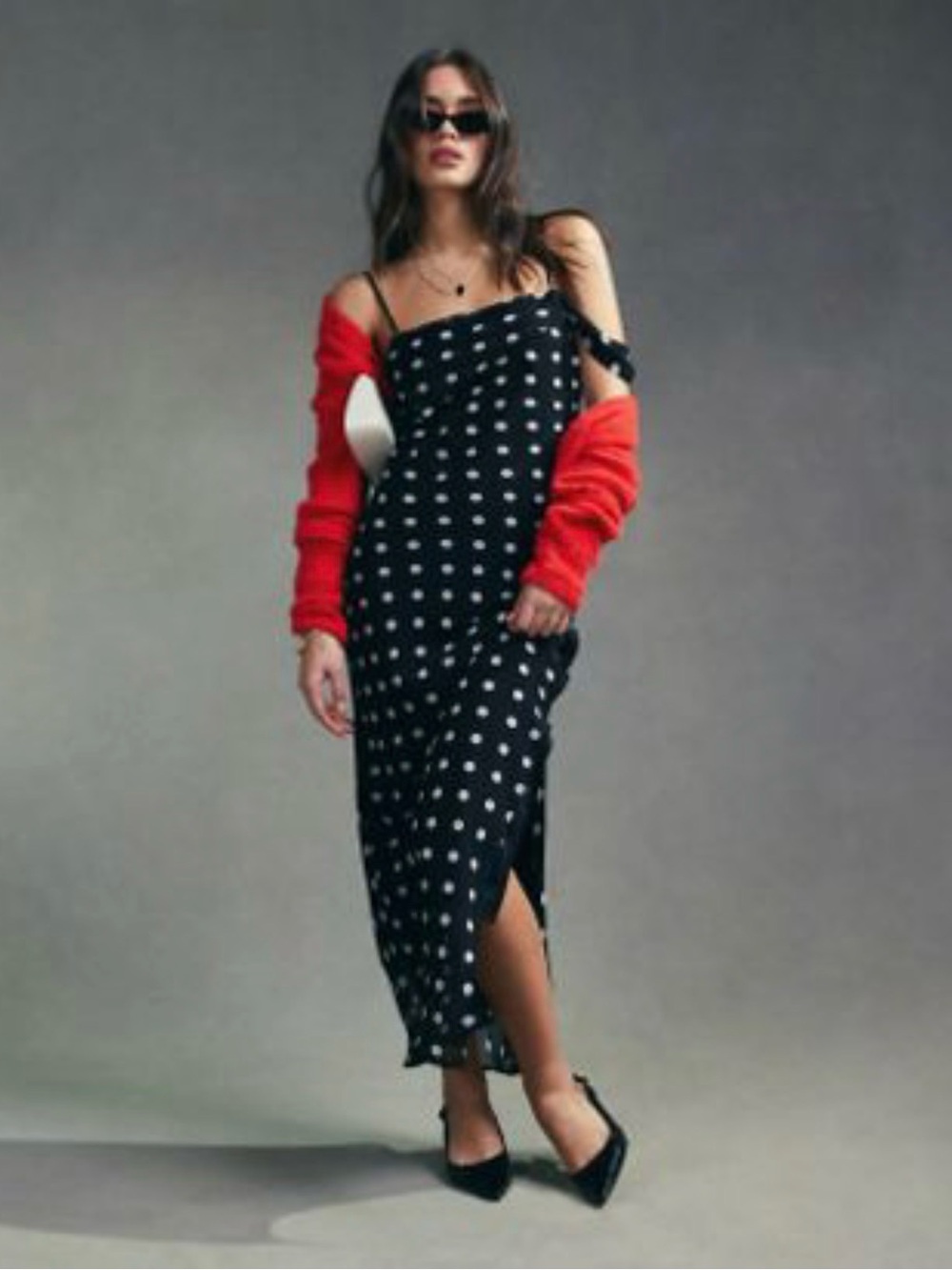 ASOS DESIGN one shoulder strap midi slip dress in mono spot